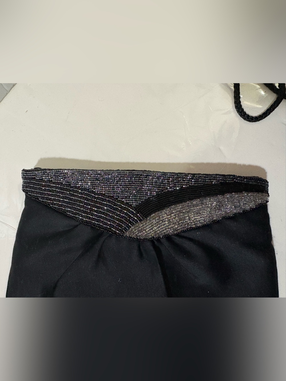 Black Beaded Evening Clutch with Gunmetal Accents
